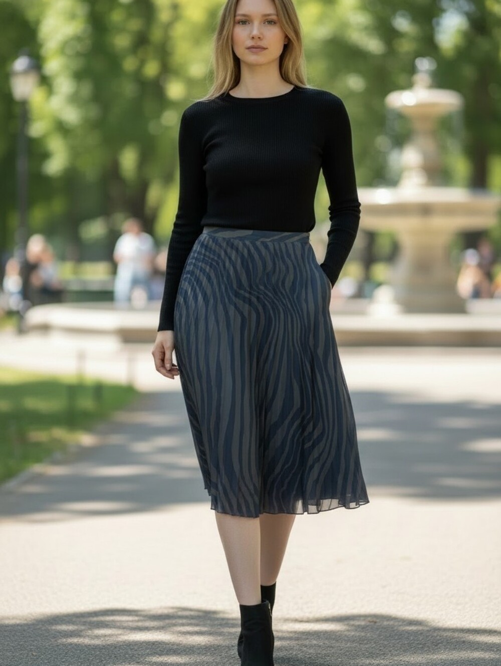 Tahari Zebra-Print Pleated Midi Skirt Size Med X49